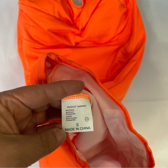 Women's One Piece Tummy Control Swimwear Boyleg Ruched Swimsuit Orange Small - Picture 6 of 8